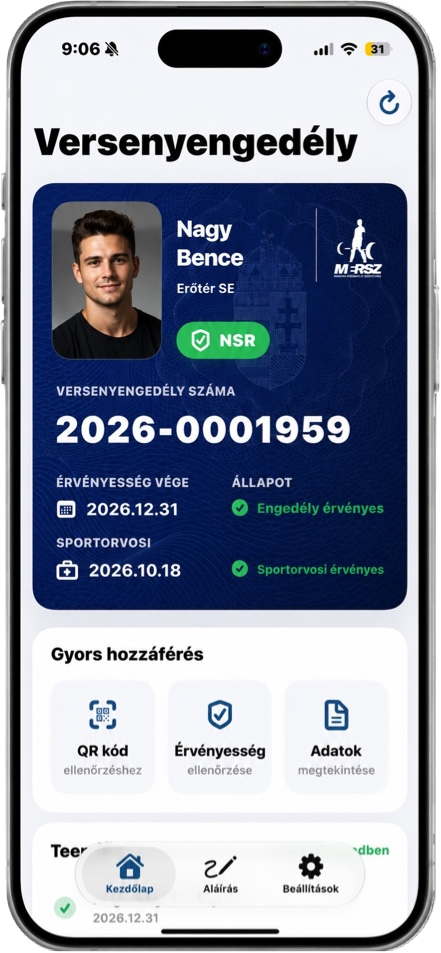 Versenyengedély mobilalkalmazás iPhone készüléken